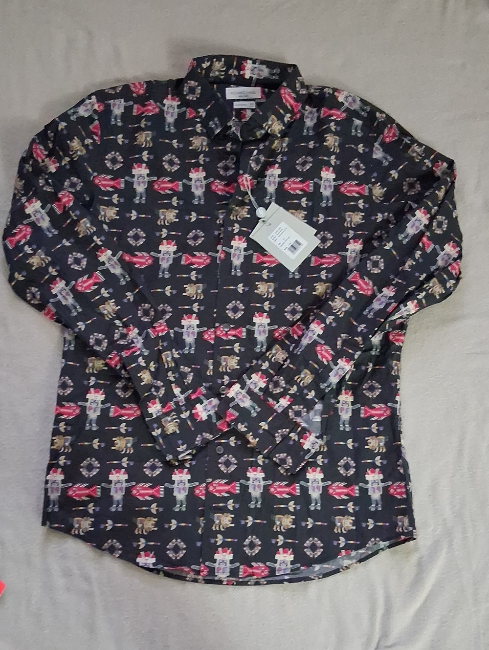 Richard James Dark Gray Shirt with Multicolor Novelty Print